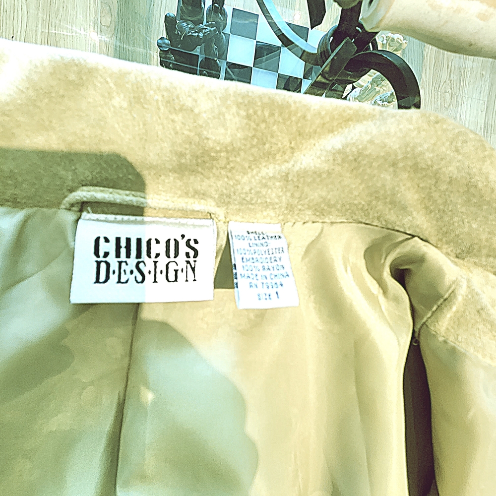 Chico's Suede Leather  Embroidered, Beaded, green Women's Jacket Size 1/M